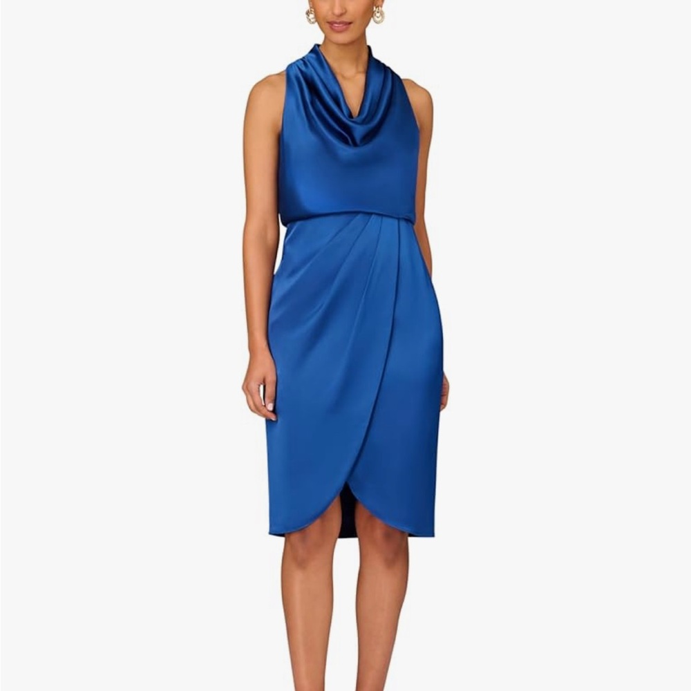 Aidan Mattox Royal Blue Draped Midi Dress